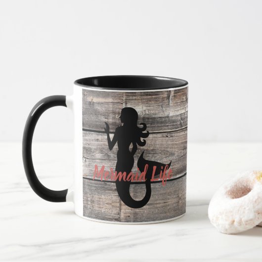 Mug PANNEAUX patinés EN BOIS avec vie de sirène | (Avec donut)
