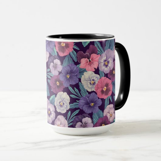 Mug Pansies colorées sur violet profond (Devant droit)