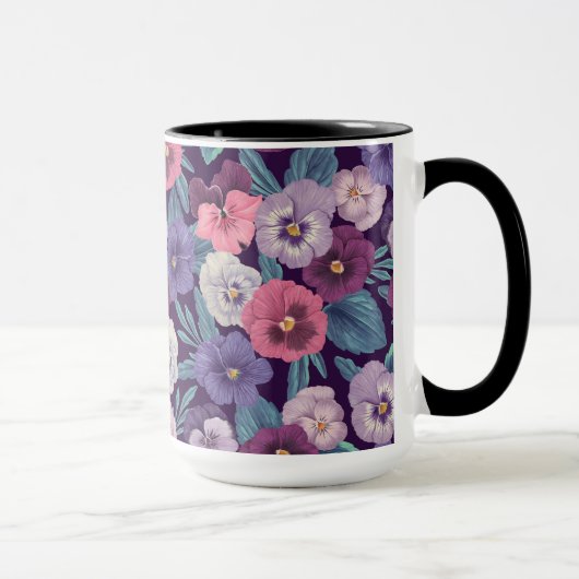 Mug Pansies colorés sur fond violet foncé (Droite)