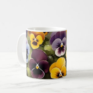 Mug Pansies jaunes et violets aquarelle