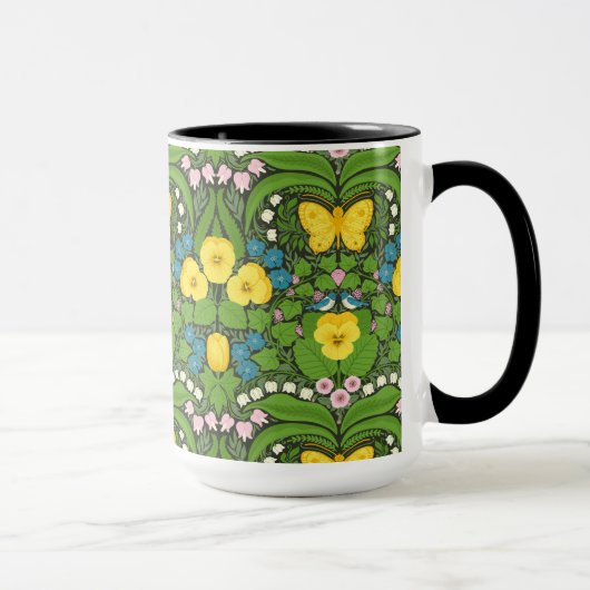Mug Pansies jaunes, oiseaux et papillons (Droite)