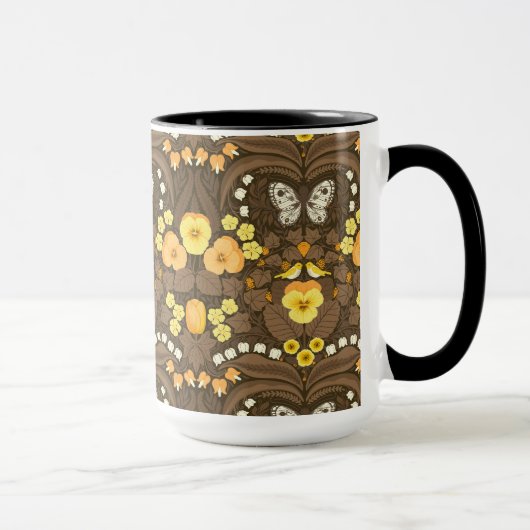 Mug Pansies jaunes, oiseaux et papillons (Droite)