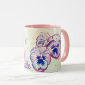 Mug Pansies Pansy Fleur violette Fleur Floral Pink Mèr (Devant droit)