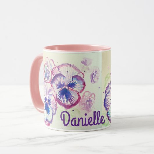 Mug Pansies Pansy Fleur violette Fleur Floral Pink Mèr (Devant gauche)