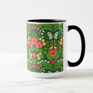 Mug Pansies rouges, oiseaux et papillons