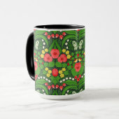 Mug Pansies rouges, oiseaux et papillons (Devant gauche)