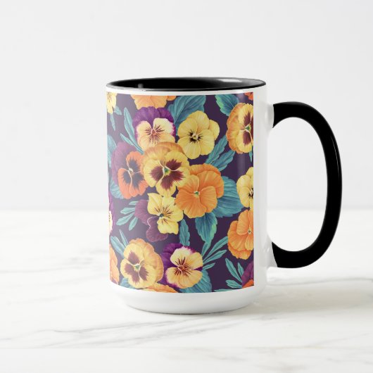 Mug Pansies sur violet de prune (Droite)
