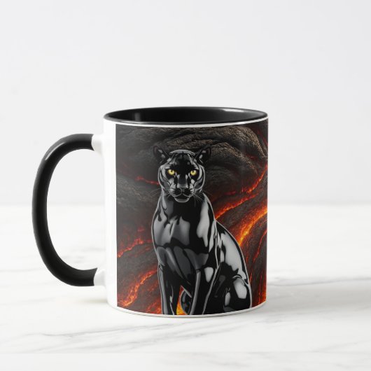 Mug panthère noire devant champ de lave (Gauche)