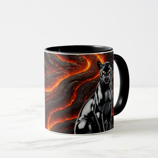Mug panthère noire devant champ de lave (Devant droit)