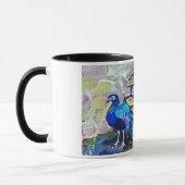 Mug paon bleu, peinture acrylique (Gauche)