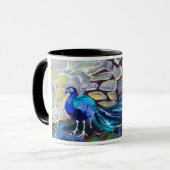 Mug paon bleu, peinture acrylique (Devant gauche)