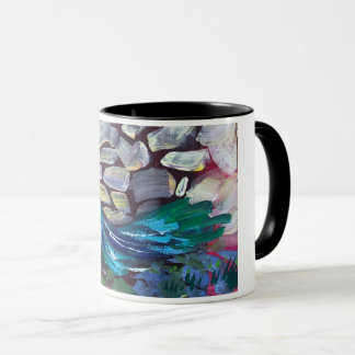 Mug paon bleu, peinture acrylique