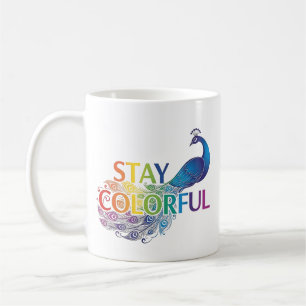Mug Paon motivationnel vibrant "Restez Coloré"