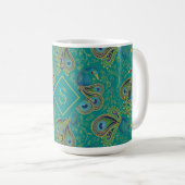 Mug Paon Paisley Royal Sarcelle Monogramme (Devant droit)