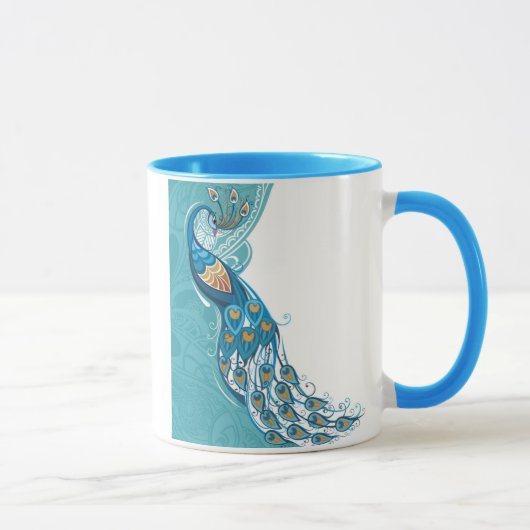 Mug Paon sur l'illustration turquoise (Droite)