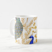 Mug paons chinois, sakura doré, aquarelle. (Devant gauche)