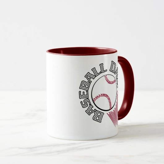 Mug Papa baseball avec Ball Noir et rouge (Devant droit)