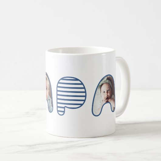 Mug Papa Blue Stripe Bubble Lettrage Photo Collage (Devant droit)