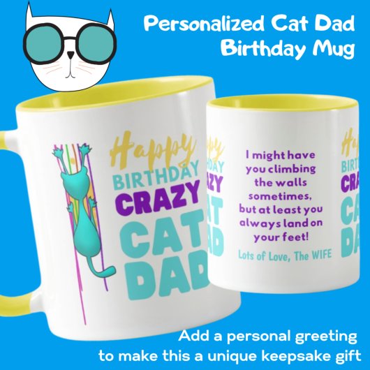 Mug Papa Chat Drôle Anniversaire - Grimpant Aux Murs P