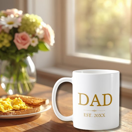 Mug Papa Date d'Est. avec Noms des Enfants Script Doré