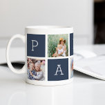 Mug Papa | Grand-père 5 Collage photo<br><div class="desc">Créez un doux souvenir pour un grand-père bien-aimé cette Fête des pères ou la Journée des grands-parents avec ce design simple qui comprend cinq de vos photos préférées de carré ou Instagram, arrangé dans une mise en page collage avec des carrés alternatifs en bleu ardoise foncée, épelant "Papa" avec un...</div>