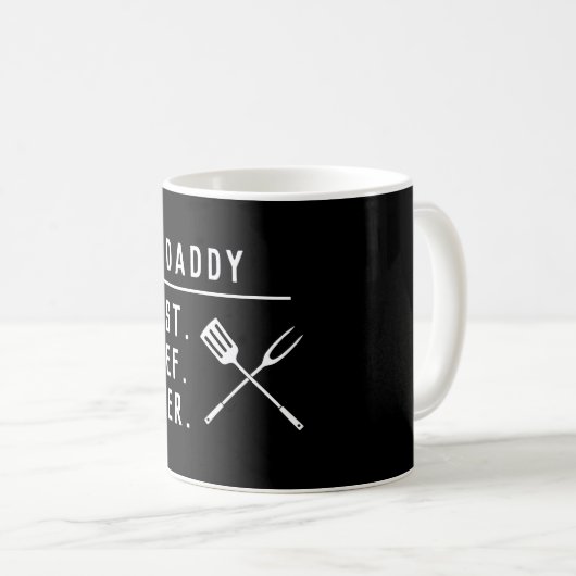 Mug Papa Meilleur Chef Jamais Noir & Blanc Ustensiles (Devant droit)