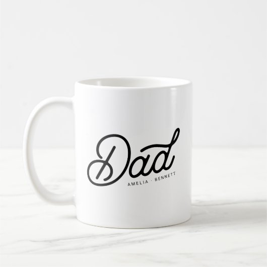 Mug Papa Moderne Script Cool avec Noms d'Enfants (Gauche)
