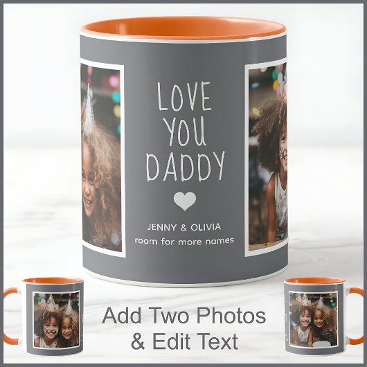 Mug Papa Papa T'aime 2 Photos Moderne Mid Grey C19