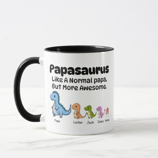 Mug Papa Personnalisé, Papasaurus Dinosaur 4 Enfan (Gauche)