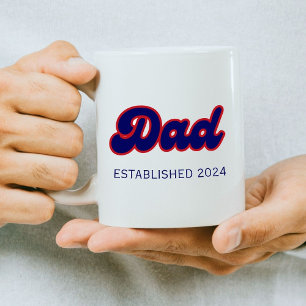 Mug Papa rétro rouge et bleu, année personnalisée