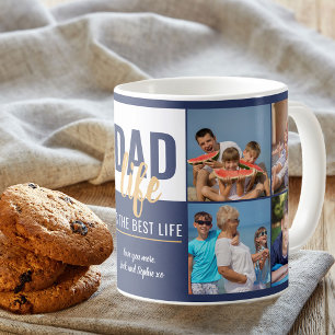 Mug Papa Vie Citation 8 Photo Collage Bleu