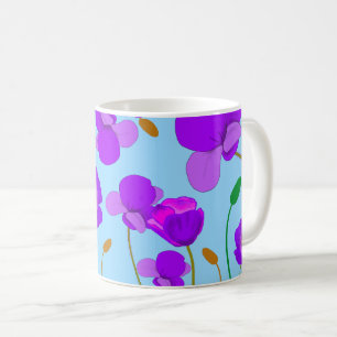 Mug Papaver Poppy Lilac sur arrière - plan bleu pâle
