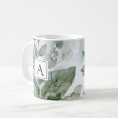 Mug Papeterie aquarelle rustique de verdure avec monog (Devant gauche)