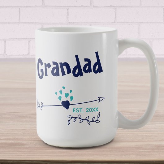 Mug Papi est 20xx - Cœurs et flèches - Bleu deux tons