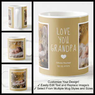 Mug Papi Love You Photos Moderne Moutarde C86 Blanc