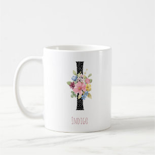 Mug Papier aquarelle floral Monogramme H Nom Tache noi