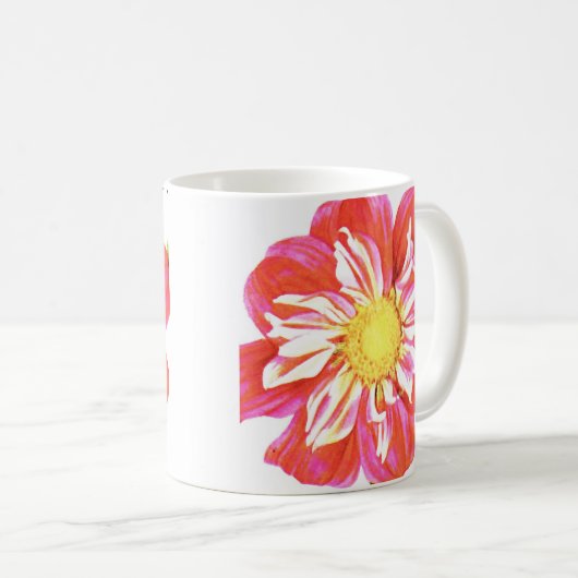 Mug Papier dahlia rayé rouge et blanc corail (Devant droit)