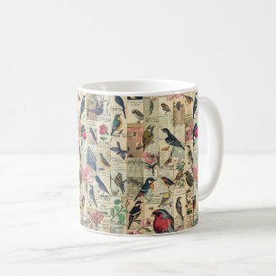 Mug Papier Journal Botanique Papillon Oiseau Vintage