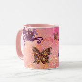MUG PAPIER PAILLETÉ ROSE PAPILLON, FLEURS VIOLET FUCHS (Devant gauche)