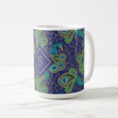 Mug Papier Peacock Royal Bleu Monogramme (Devant droit)