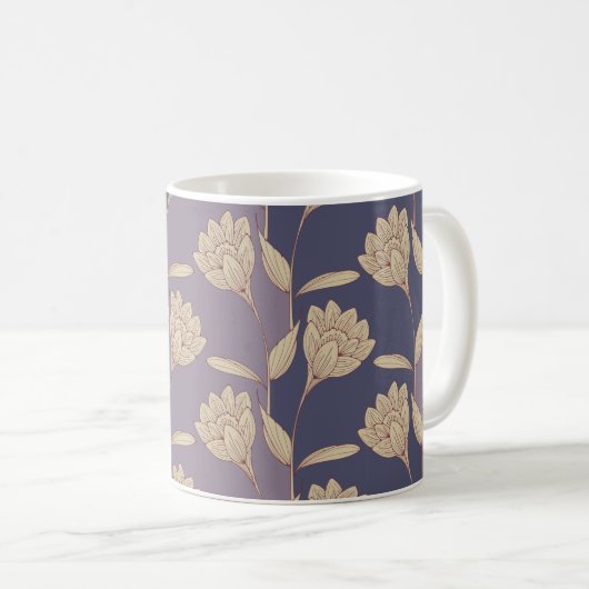 Mug papier peint de crocus floral rétro en bleu mauve  (Devant droit)