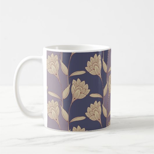 Mug papier peint de crocus floral rétro en bleu mauve  (Gauche)
