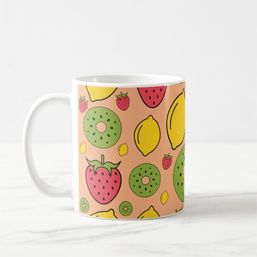 Mug Papier peint de fruits : fraises, citrons, kiwis. (Gauche)