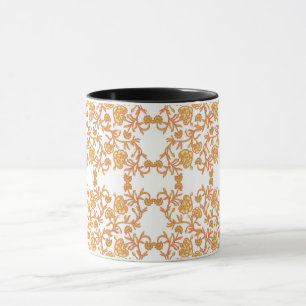 Mug papier peint orange et blanc au design floral