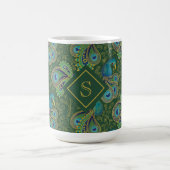Mug Papier Peint Paon Royal Vert Monogramme (Centre)