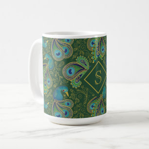 Mug Papier Peint Paon Royal Vert Monogramme