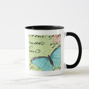 Mug Papillon à ailes bleues sur carte postale Turquois
