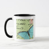 Mug Papillon à ailes bleues sur carte postale Turquois (Gauche)