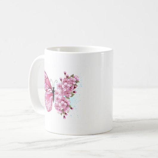 Mug Papillon à fleurs avec Sakura rose (Devant gauche)