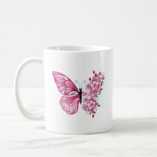 Mug Papillon à fleurs avec Sakura rose